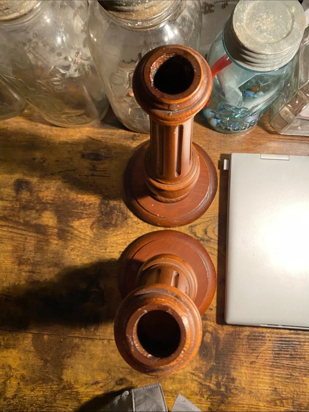 Wooden Taper Candle Holders in Warm Brown - Set of 2